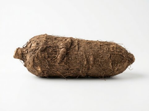 Raw cassava root on white background tropical starch vegetable