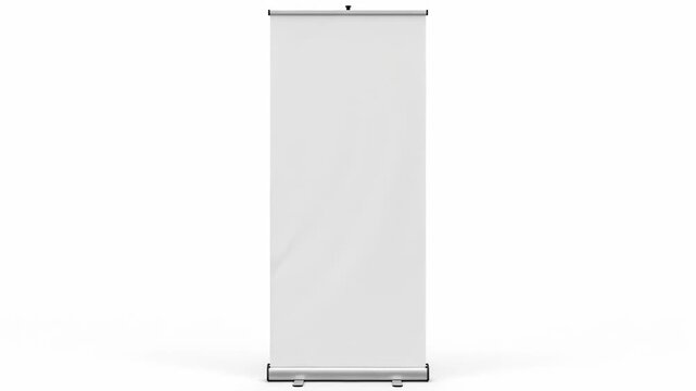A clean white empty roll up banner display isolated on a plain background