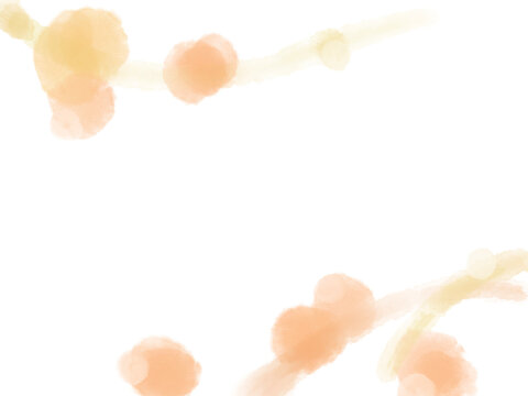 Soft watercolor branch and splash background, pastel peach and green, corner frame
