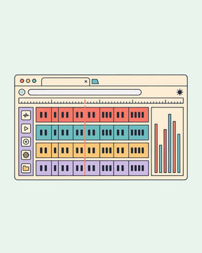 Professional audio editing software interface in a web browser displaying multi-track waveforms with a timeline playhead and volume level indicators