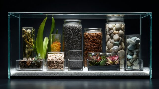 Glass Terrarium with Plants Stones and Natural Elements