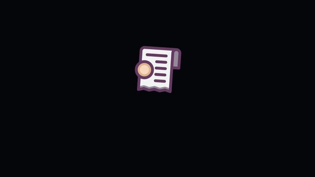 Animated Receipt Paper with Coin Icon for Payment Transaction, Bill Invoice, and Financial Expense