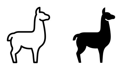 Llama Icon Set, Vector Outline and Silhouette Graphics, South American Camelid Symbols for Animal and Wildlife Themes © Riaz