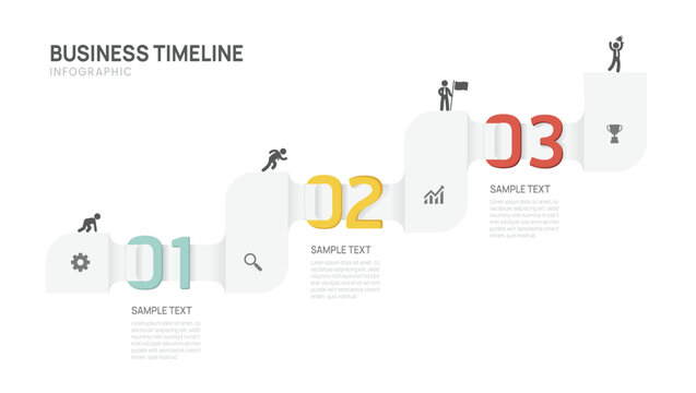 Business Infographic Timeline Template with 3 Step process, design for business and presentation Vector Illustration.