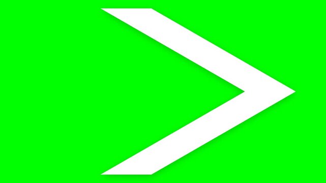 White Chevron Arrow Pointing Right on Green Screen Background