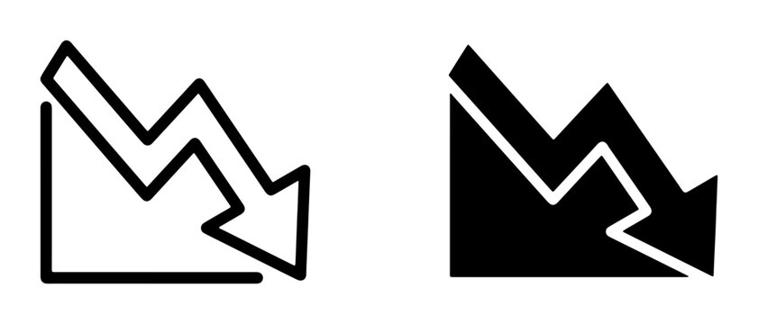 Down Trend Graph Icons, Declining Statistics Vector Art, Negative Growth Chart Symbols, Business Downturn Data Visualization