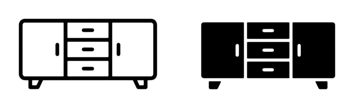 Modern Sideboard Icon Set, Minimalist Cabinet Vector Graphics, Contemporary Furniture Illustration, Clean Design Storage Unit