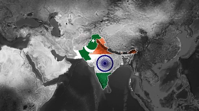 South Asia Regional Map Animation Featuring India, Pakistan, and Afghanistan Flags