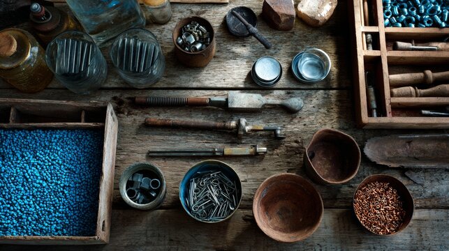 Rustic Workshop Tools and Materials Flat Lay
