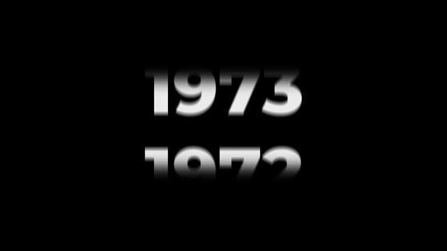 Reverse 59 year counter animation scrolling back from 2026 to 1967. White 3D text on black background. Going back in time flashback and history timeline motion graphics concept.