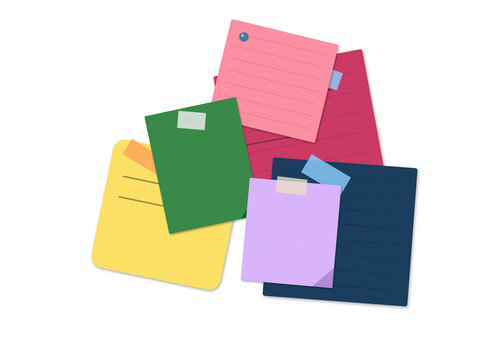 Set of colorful sticky notes attached with tape on a white background stickynotes colorful stationery