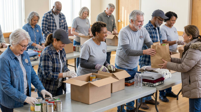 Group of veterans volunteering together to support community outreach  