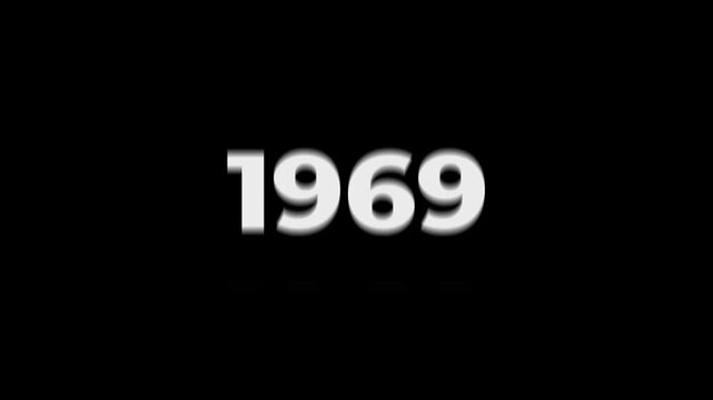 Reverse 63 year counter animation scrolling back from 2026 to 1963. White 3D text on black background. Going back in time flashback and history timeline motion graphics concept.