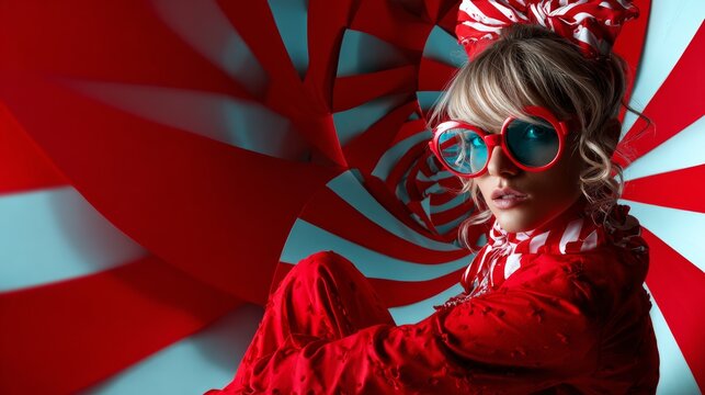 Fashion Portrait with Oversized Sunglasses and Red Styling