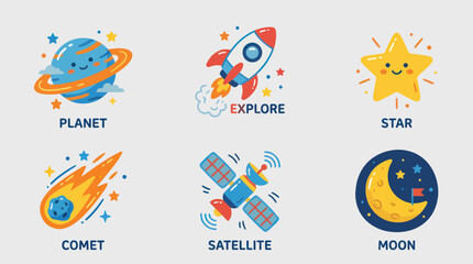 Outer space icons planet rocket star comet satellite © Cio