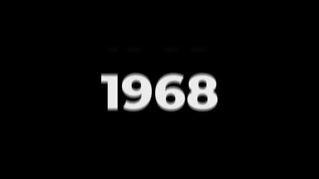 Reverse 64 year counter animation scrolling back from 2026 to 1962. White 3D text on black background. Going back in time flashback and history timeline motion graphics concept.