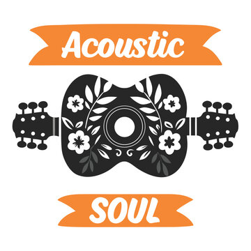 Acoustic Soul Musical T-Shirt Design with Floral Guitar