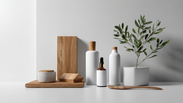 Minimal Natural Skincare Products with Olive Branch