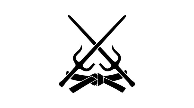 Crossed sai weapons and martial arts black belt