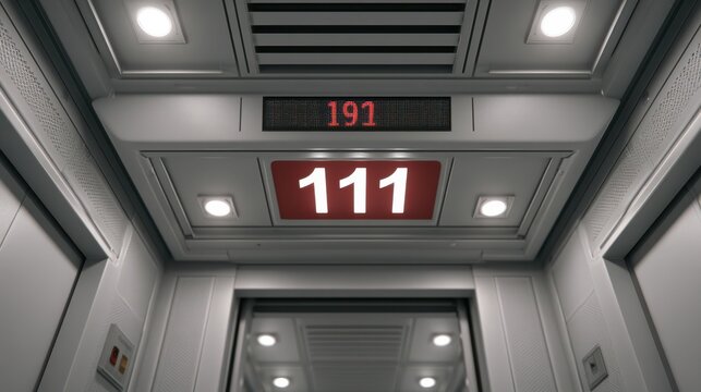 Elevator interior showing floor number 111 with a digital display indicating floor 191 above it.