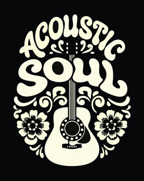 Vintage Acoustic Soul Guitar Design with Flowers and Ornate Details