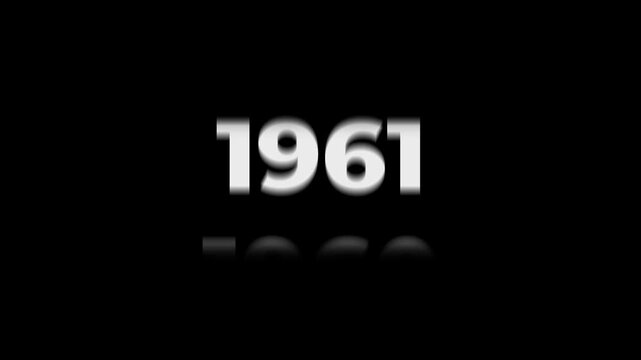 Reverse 72 year counter animation scrolling back from 2026 to 1954. White 3D text on black background. Going back in time flashback and history timeline motion graphics concept.