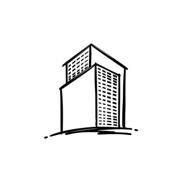 Hand drawn sketch logo of couple of building using simple line art technique 