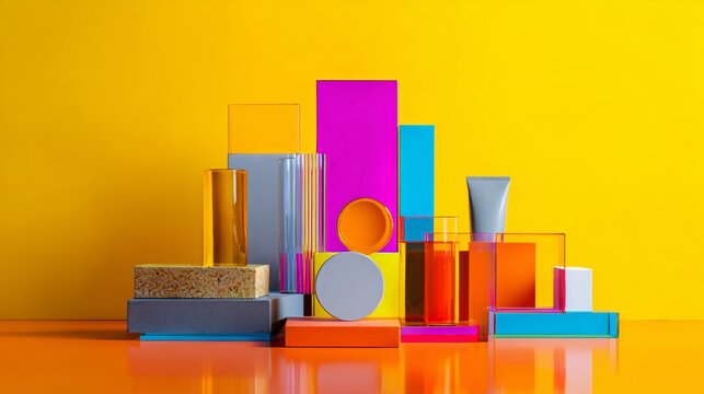 Bright Geometric Product Display on Yellow Background