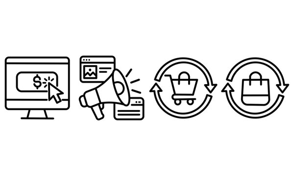 E-commerce and Digital Marketing Line Icons Set