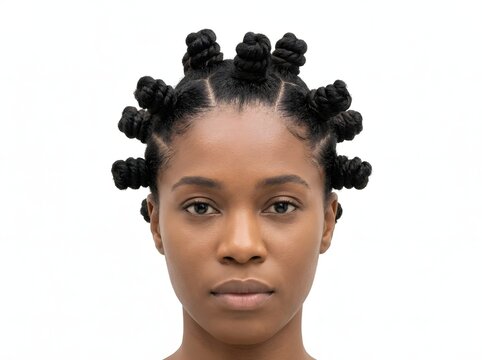 Black Woman with Traditional Bantu Knots Hairstyle