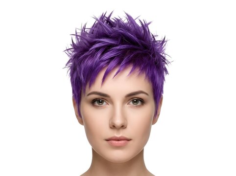 Beautiful Woman with Short Spiky Vibrant Purple Hair Portrait