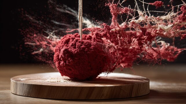 Red Powder Explosion Around Decorative Sphere
