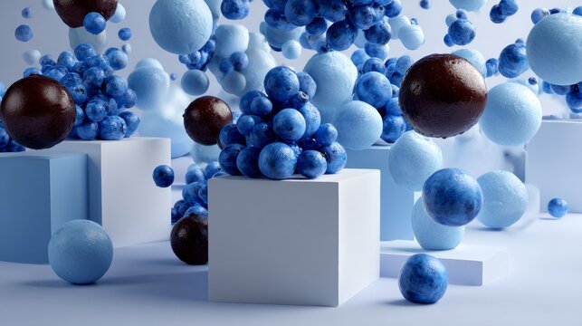 Abstract Blue Sphere Composition with Geometric Pedestals