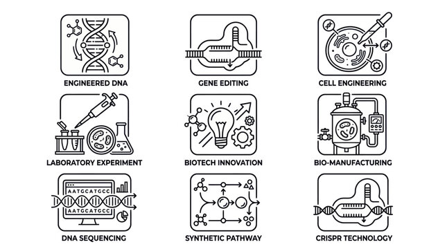 Biotechnology and genetic engineering icon set