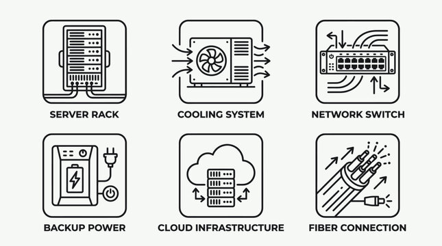 Set of data center and network infrastructure icons
