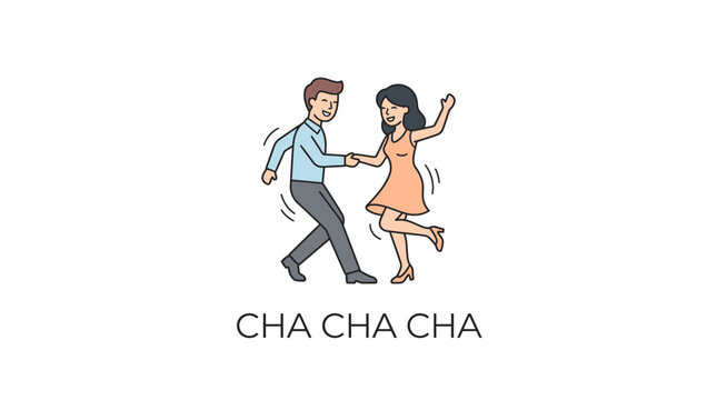 Couple dancing cha cha cha, simple cartoon illustration