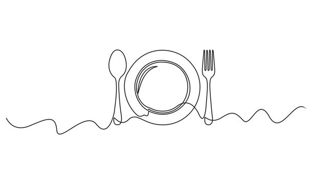 Spoon, fork and knife continuous one line drawing minimalist style animation video, Spoon, fork and knife continuous one line drawing minimalist style animation video,Video. Fork, knife and spoons.