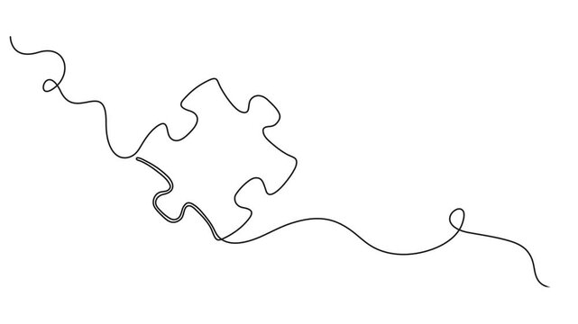 Two connected puzzles line art video. Animated jigsaw pieces continuous one line drawing.,Puzzle line art, Continuous one line drawing of pieces of jigsaw on white background. Puzzle single line