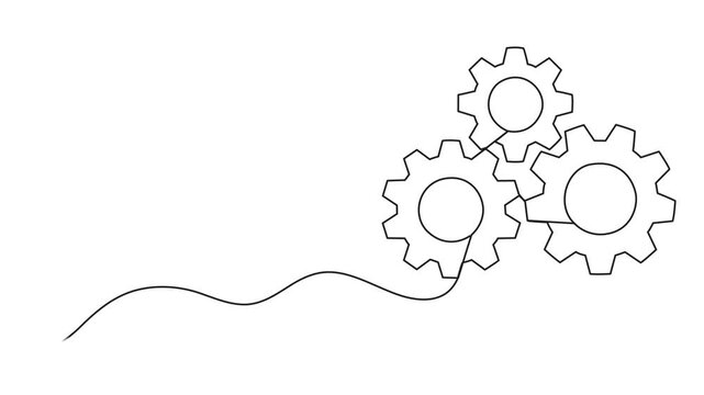 Animated self drawing of one continuous line draw Gears wheel technology concept video. Full length motion, setting icon Technology animation continuous one line drawing, Gears wheel continuous line,