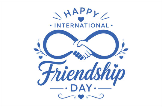 Happy international friendship day blue lettering with handshake icon, handshake