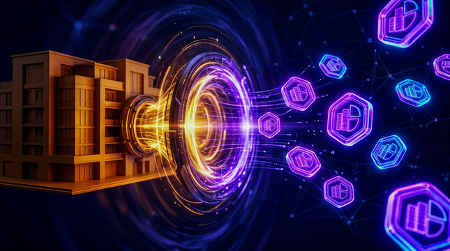 Amber physical building tokenisation gateway violet digital tokens dark blockchain, RWA tokenisation