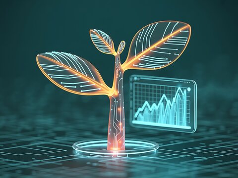 Illuminated plant with bar graph high resolution picture