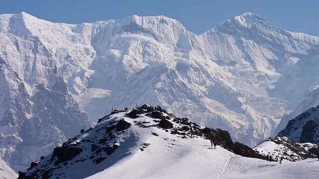 Scenery view of Mt.Gangapurna (7,455 m) with Mt.Annapurna III (7,555 m) seen from Mardi Himal view point in the Annapurna region of Nepal.