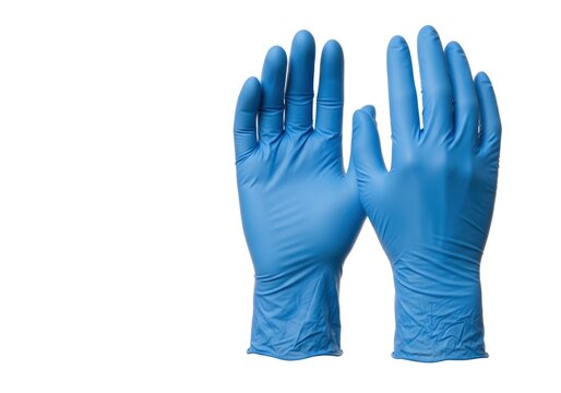 Pair of Blue Nitrile Examination Gloves on White Background for Medical and Safety Use.