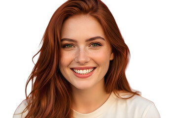 Fototapeta premium Beautiful young woman with long red hair smiling and looking at camera