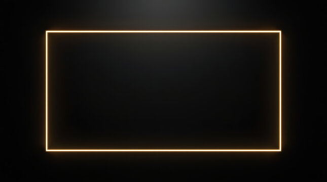 Glowing rectangular neon frame on dark background with soft ambient light