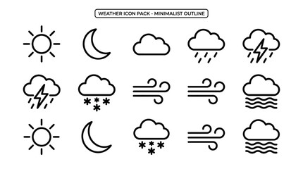Obraz premium Minimalist Outline Weather Icons for Forecasting and Climate Data
