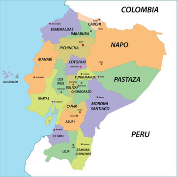 Ecuador political map with provinces and capitals vector illustration for geo