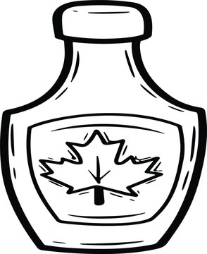 Canadian maple syrup glass bottle sweet natural organic ingredient container delicious breakfast pancake topping graphic element vector illustration
