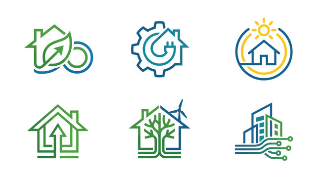 Sustainable green energy and smart home logo collection